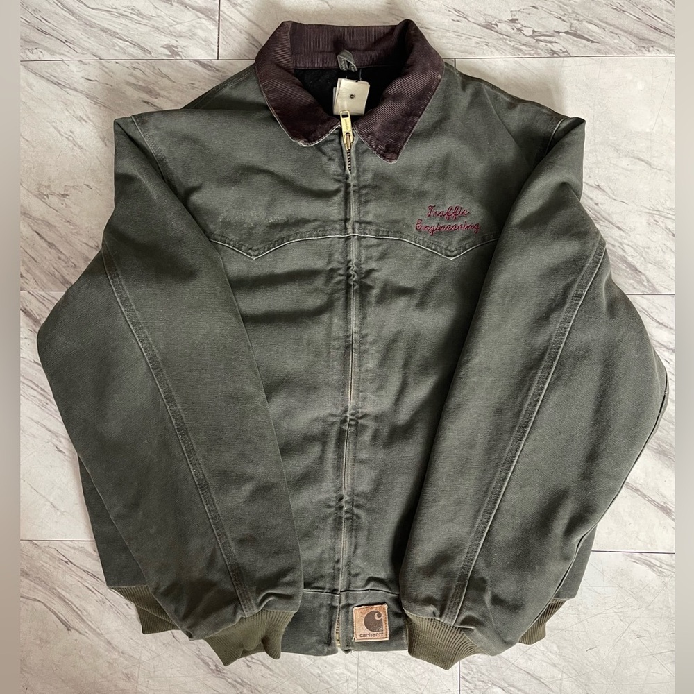 Carhartt Vintage Santa Fe Olive Green Work Jacket XL Brown Collard